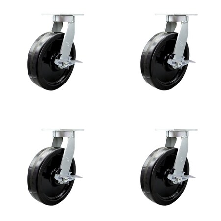 Service Caster 10'' Extra Heavy Duty Phenolic Wheel Swivel Caster Set with Brakes, 4PK CRAN-SCC-KP92S1030-PHR-SLB-4